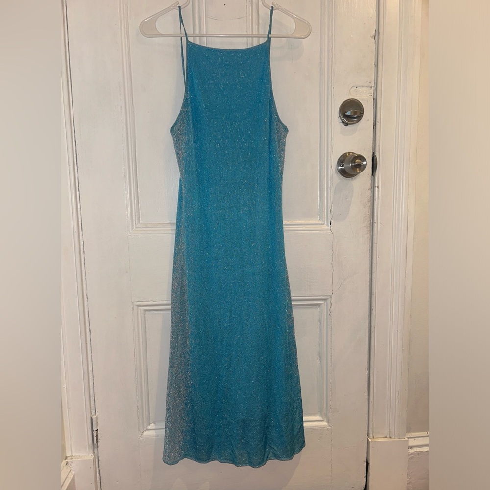 ROBERTO CAVALLI SPARKLY BLUE SLIP DRESS - SIZE 10 USA
